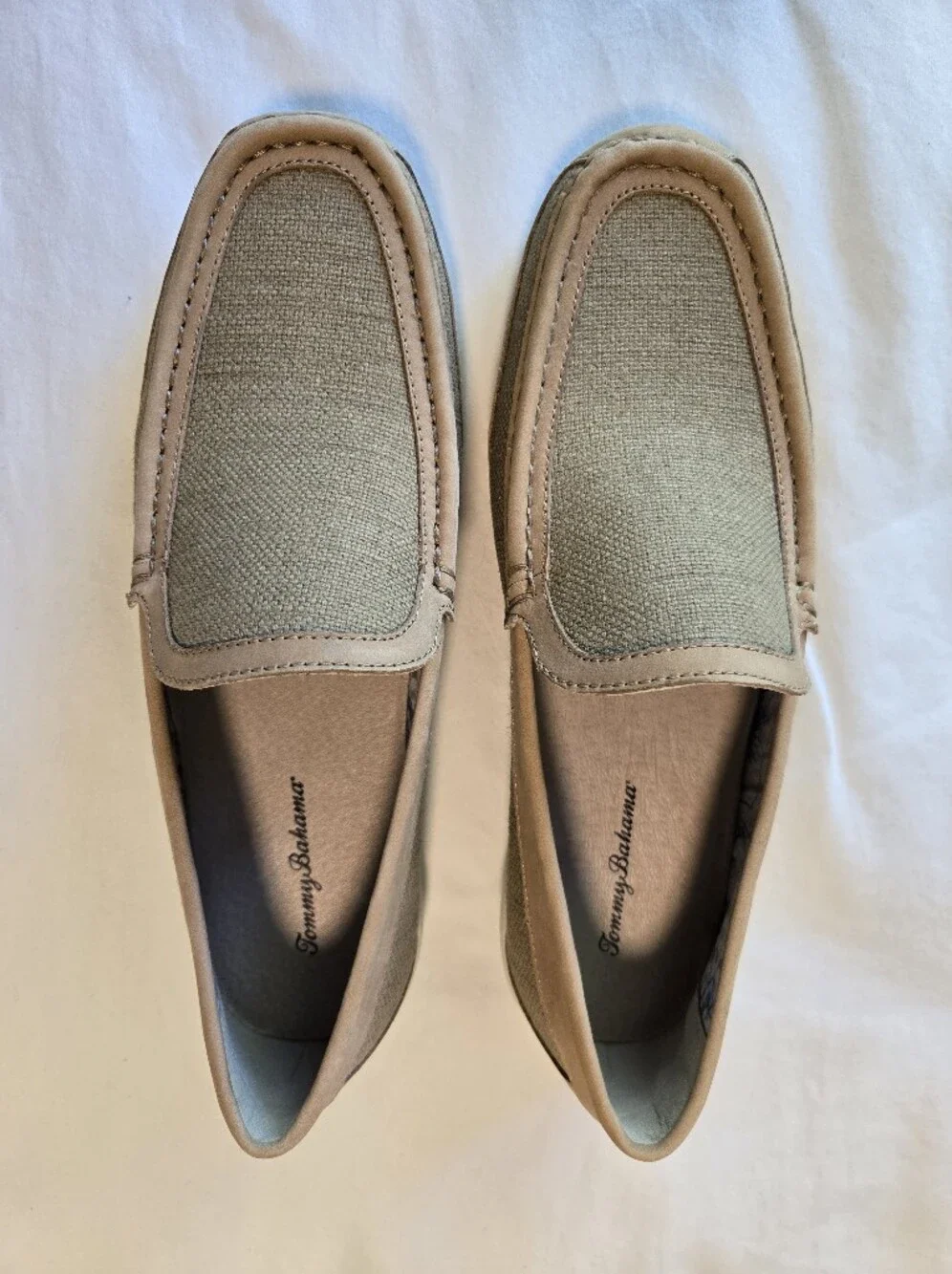 Tommy Bahama Taormina Loafers Canvas Linen Men's 10 Leather Trim Slip On